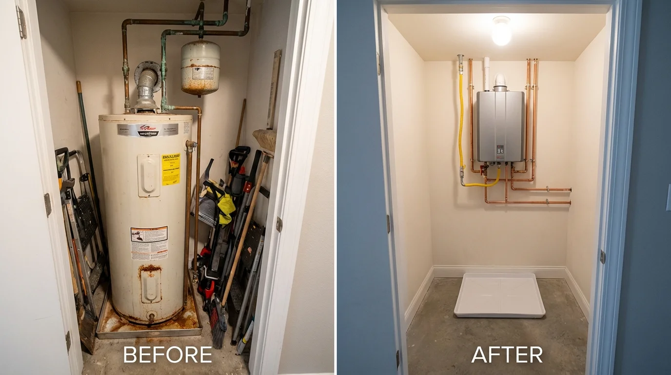 Tank water heater versus wall-mounted tankless unit comparison for Jermyn, PA homeowners