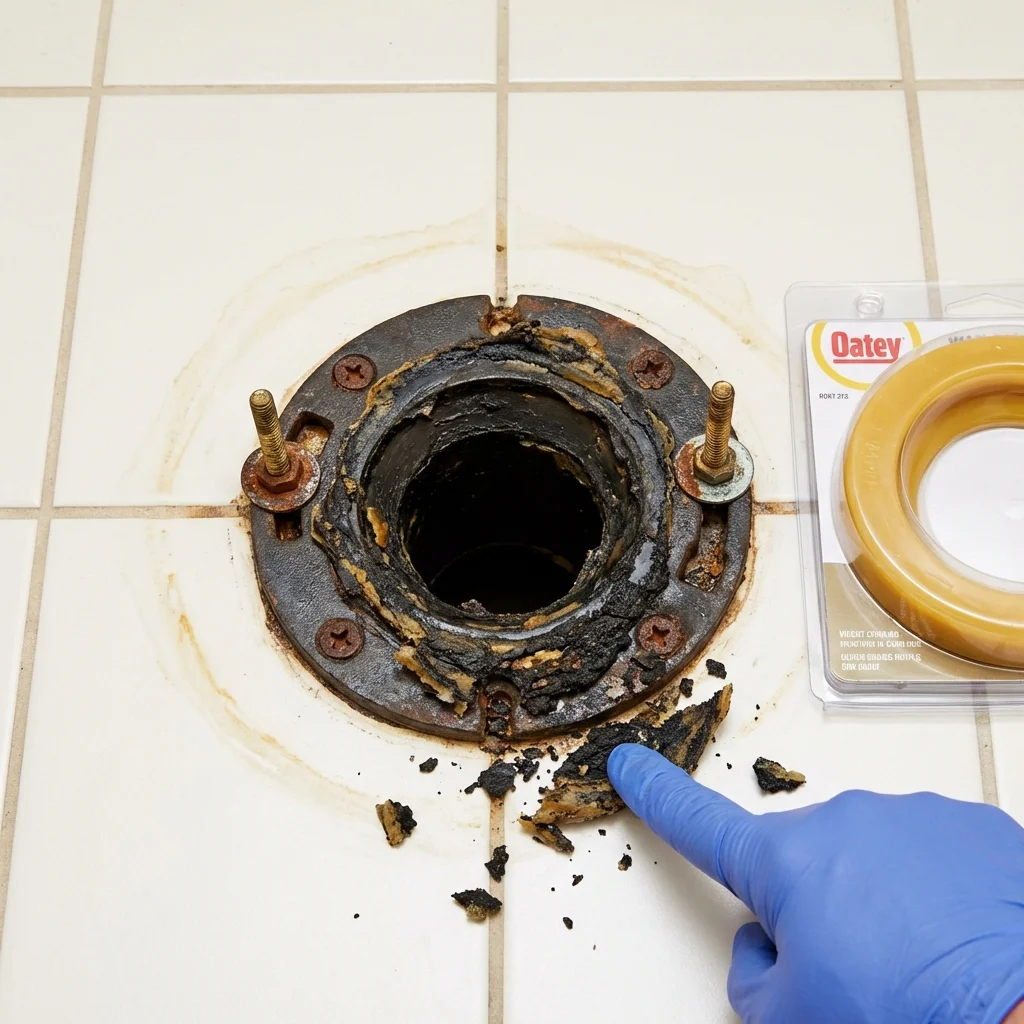 Failed wax ring showing water seepage at the base of a toilet in a Jermyn, PA home