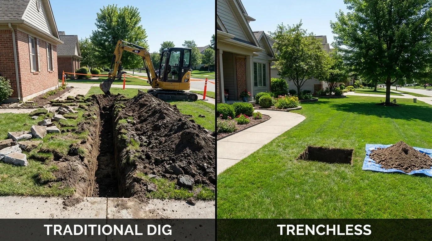 Trenchless sewer repair with minimal yard damage versus traditional excavation in Jermyn, PA